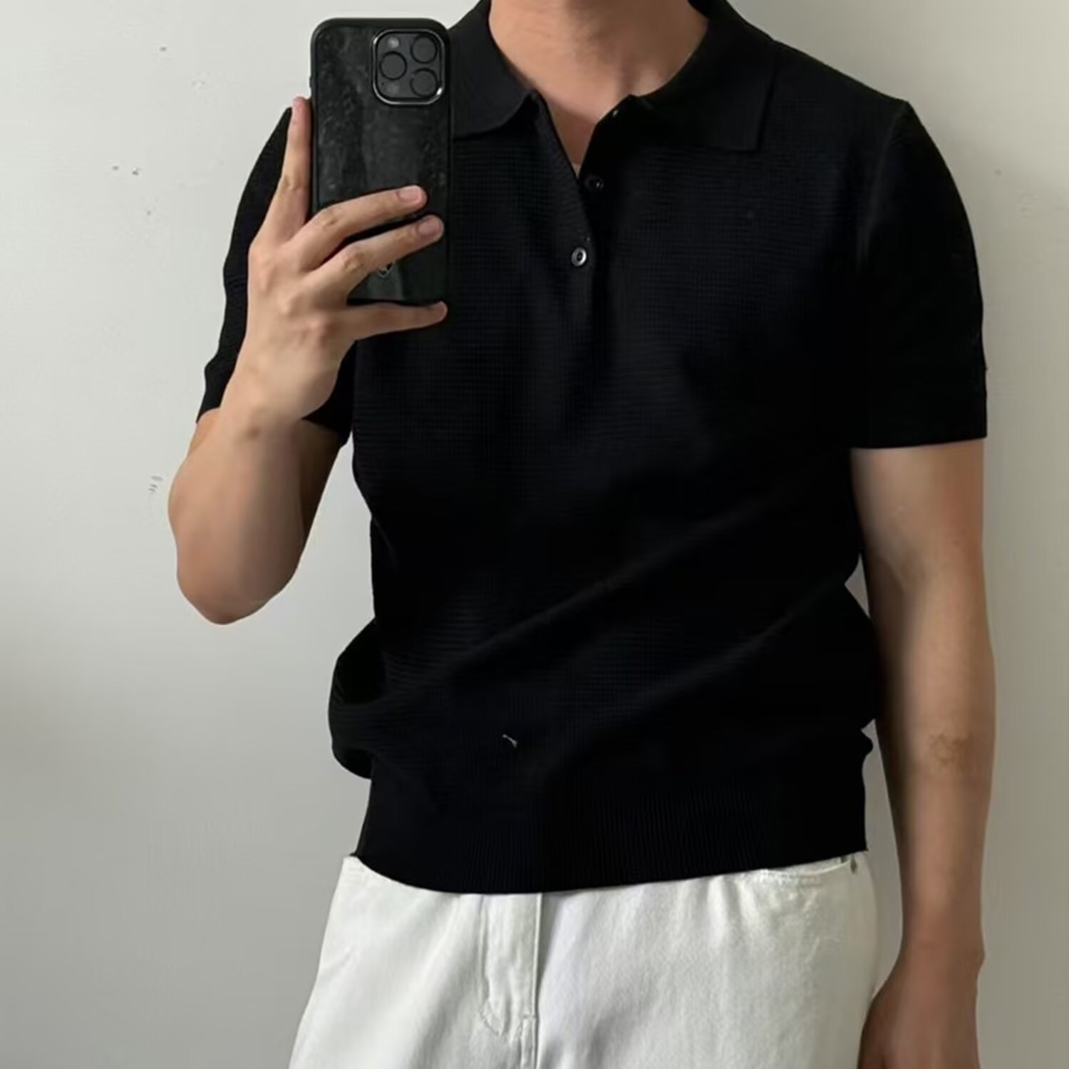Polo camiseta de punto camiseta de manga corta camiseta de hombre texturas con solapa de color viejo viento de negocios de verano fábrica transfronteriza al por mayor