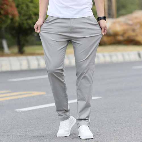Summer Men's Pure Cotton Casual Pants Thin Loose Straight Leg Fashion Men's Long Pants Elastic Sports Pants Men's Style