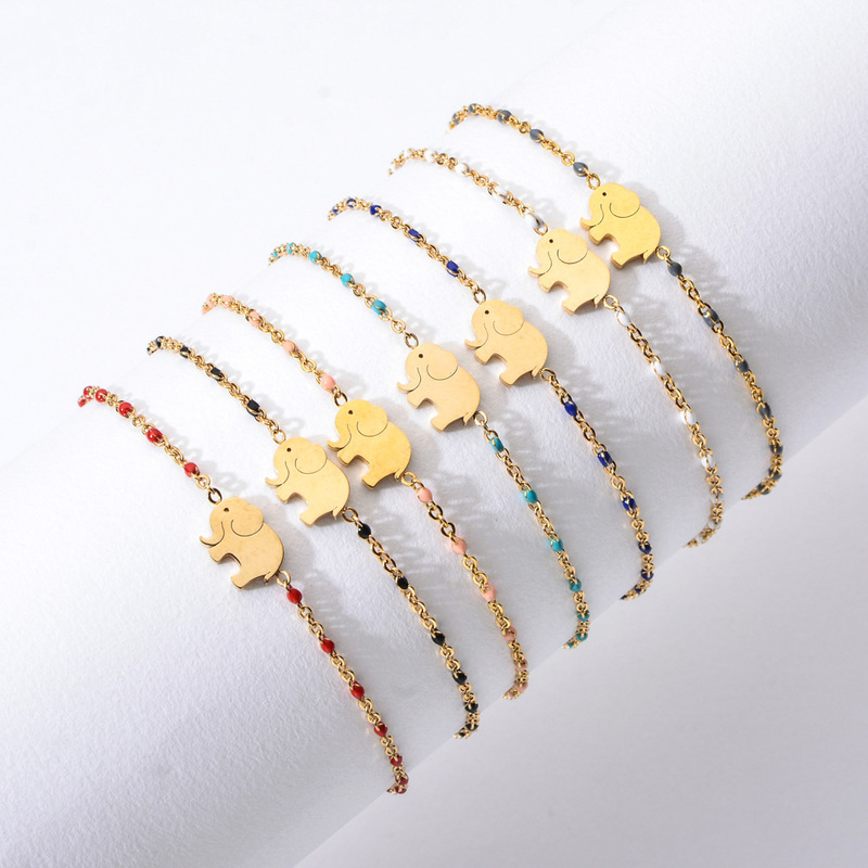 Cross-border European and American fashion Bohemian stainless steel bracelet female creative elephant color rice beads bracelet rope does not fade