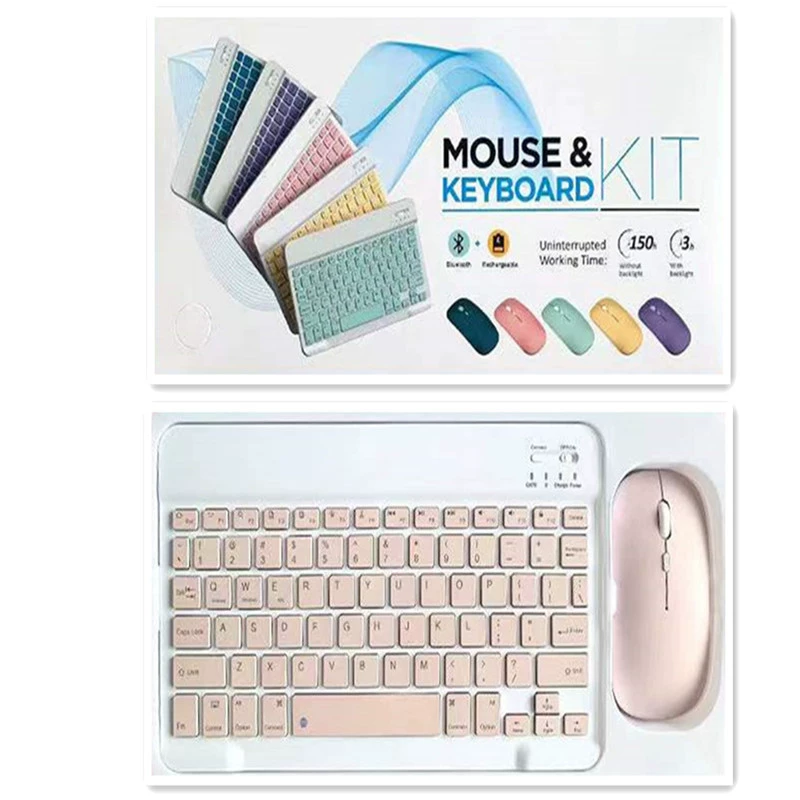 Bluetooth keyboard & mouse kit, tablet case 10/7 inch, rechargeable or battery mouse, multi-color