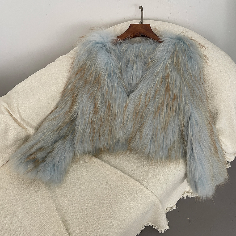 Damen Pelzmantel Aus Gewebtem Waschbärfell Für Herbst Und Winter_voghion.com