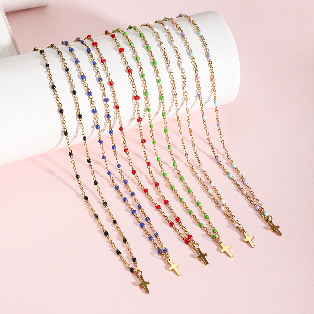 5g Weight Pendant Necklace Classification 1 Piece Quantity Daily, Street Occasion Stainless Steel, Titanium Steel Material Cross Pattern Women's Gender Enamel, Plating Design Simple Style Style Stainless Steel Titanium Steel Simple Style Cross Enamel Plating Pendant Necklace 9