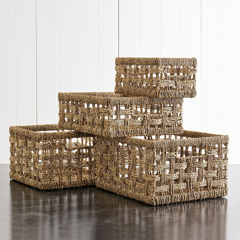 Nuevo multi-especificación hueco tejido de paja cesto de almacenamiento refrigerios bebidas cesto misceláneo estilo japonés simple caja de almacenamiento tejida a mano