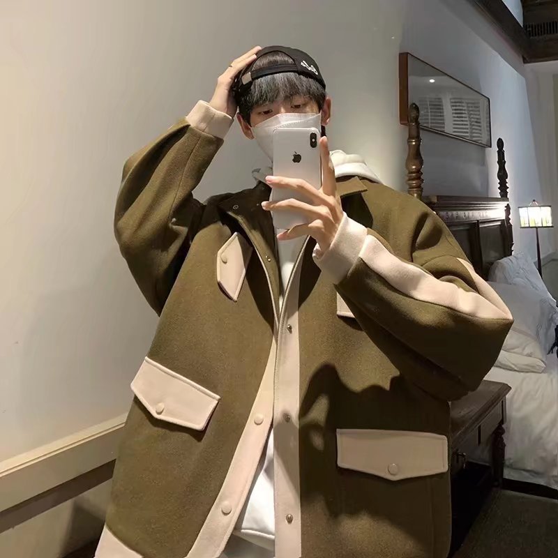 2024 nueva tendencia de la moda chaqueta de plumón para hombres costura con capucha tendencia cálida chaqueta de varios bolsillos