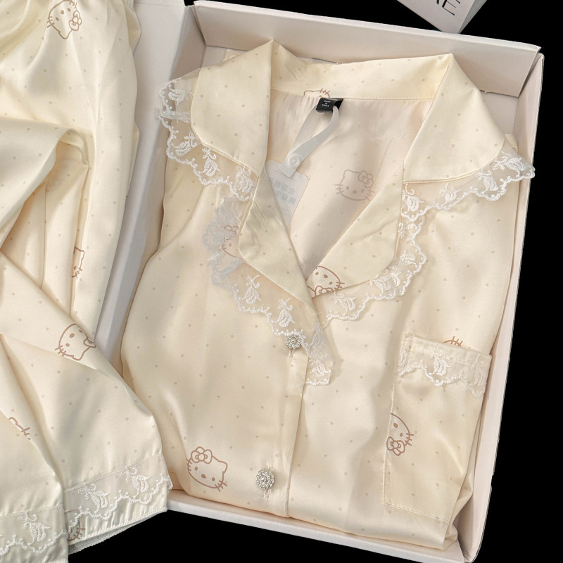 Women's Pajamas for Spring and Autumn, Ice Silk Long-Sleeve 2026 New Model, Super Popular Summer Short-Sleeve High-End Loungewear That Can Be Worn Outside