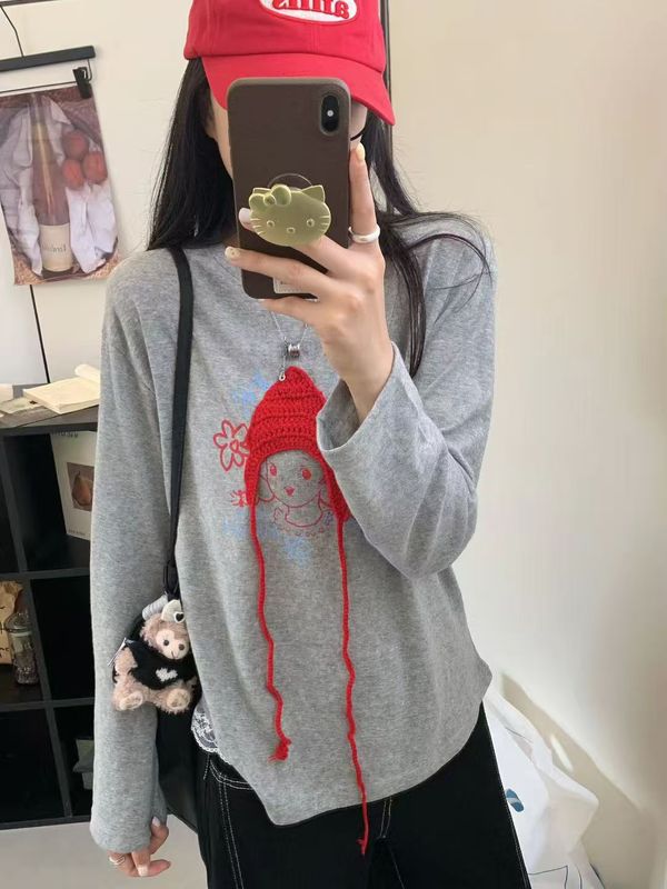 秋季新款韩版休闲时尚减龄卡通图案宽松大码长袖T恤打底衫女1145|undefined