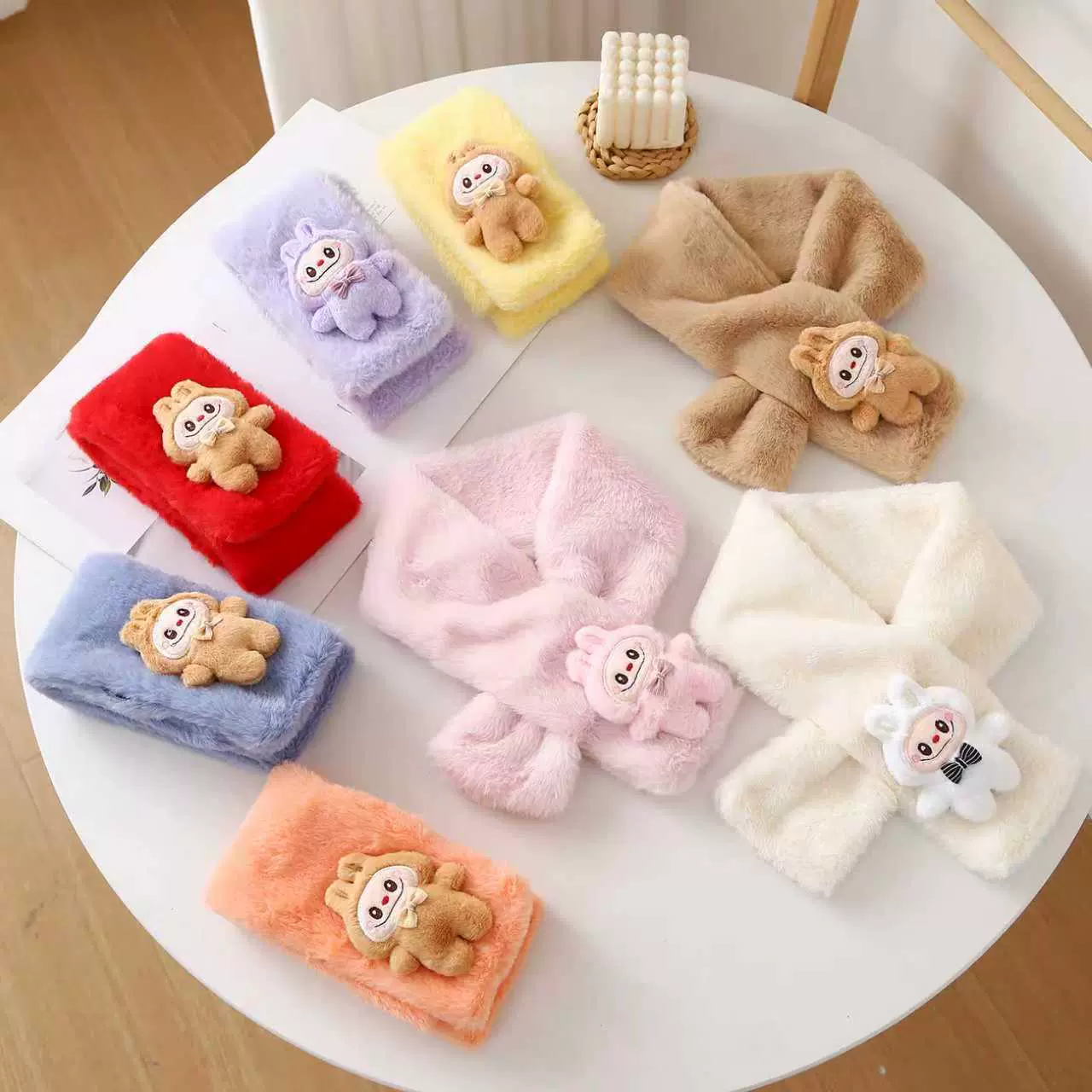 2025新款卡通可爱仿兔毛儿童围巾男女童冬季外出加厚毛绒宝宝围脖