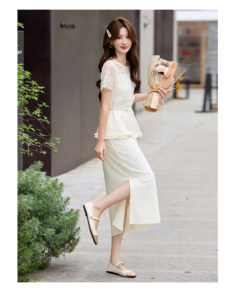 Bộ áo ren + chân váy hai mảnh nữ tính thanh lịch SX92621 — màu đen, Đỏ chà là, màu trắng ngà chi tiết 23