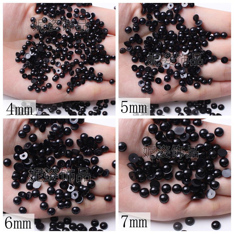 Flat Non Glue Black Eye Semi-round Beads 1.5-14mm Handmade DIY Clothing Accessories Nail Art Decoration Non-porous