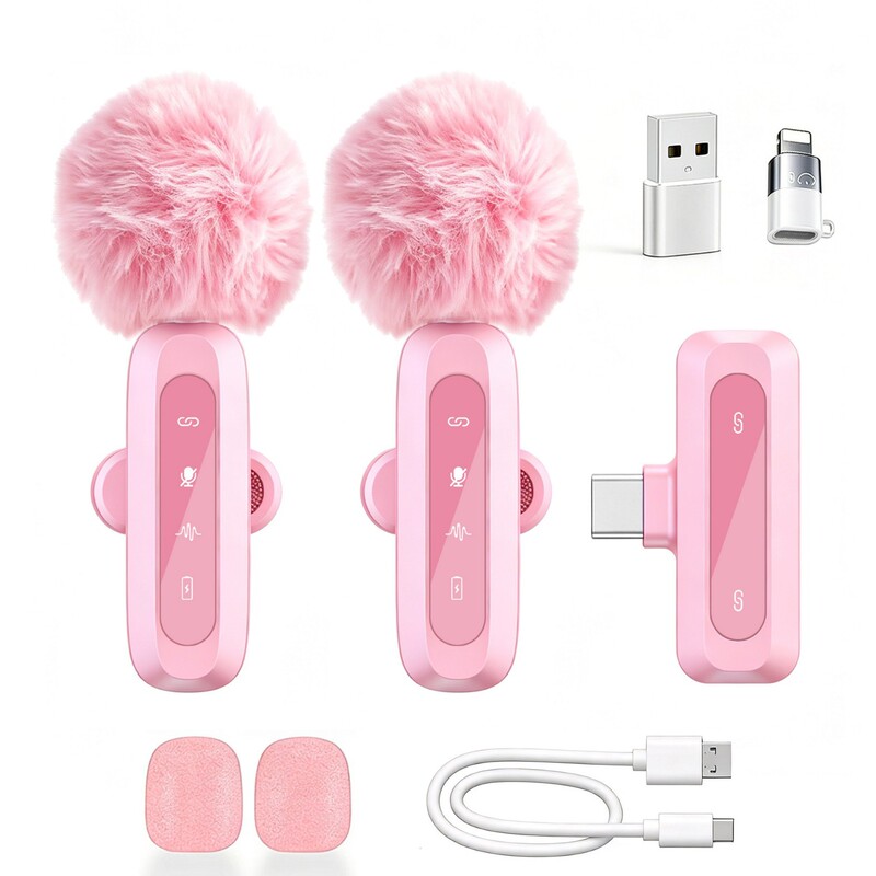 J3 Pink Wireless Lavalier Microphone for Live Streaming, Short Video Shooting, Noise Reduction, Recording, Mini Microphone J3 Pink Wireless Lavalier Microphone for Live Streaming, Short Video Shooting, Noise Reduction, Recording, Mini Microphone