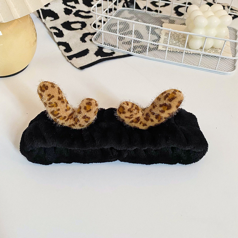 Estilo coreano lindo de La felpa de leopardo asta de impresión banda de pelo Internet Celebrity cangrejo pies banda de pelo femenino lavado de cara belleza diadema de borde ancho accesorios para el cabello