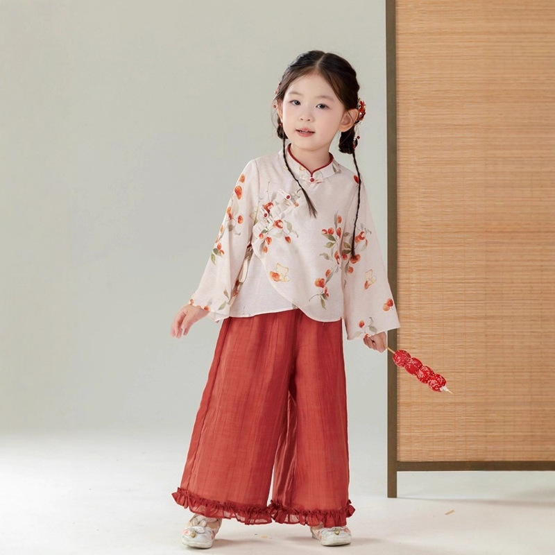 汉服女童新中式套装儿童长袖唐装宝宝古风两件套女孩国风表演衣服|undefined