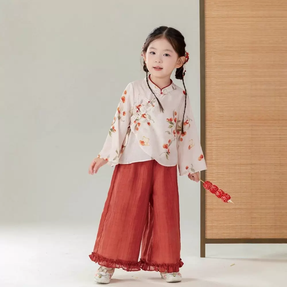 汉服女童新中式套装儿童长袖唐装宝宝古风两件套女孩国风表演衣服