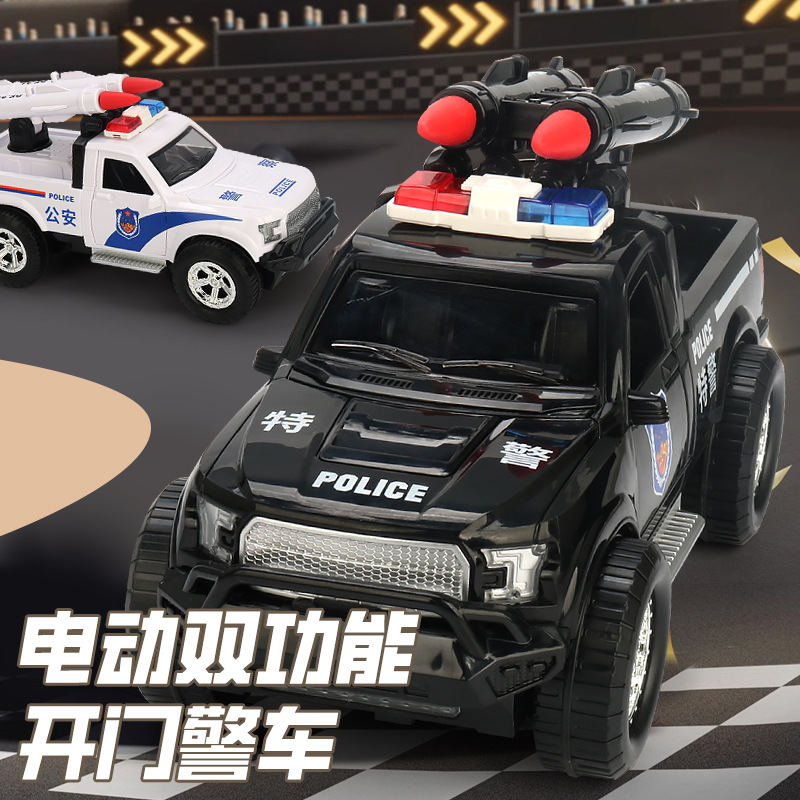 Tiktok Electric Universal de doble función de la música del coche de policía luz de la Catapulta de misiles de apertura automática de la puerta del coche de juguete