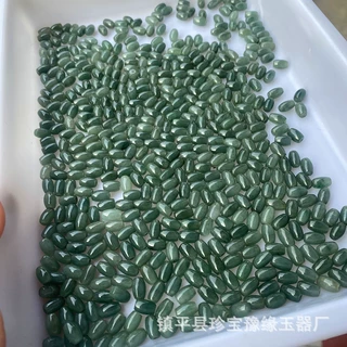 翡翠油青米珠A货散珠 缅甸玉石珠子长条珠桶珠项链手链挂绳配珠