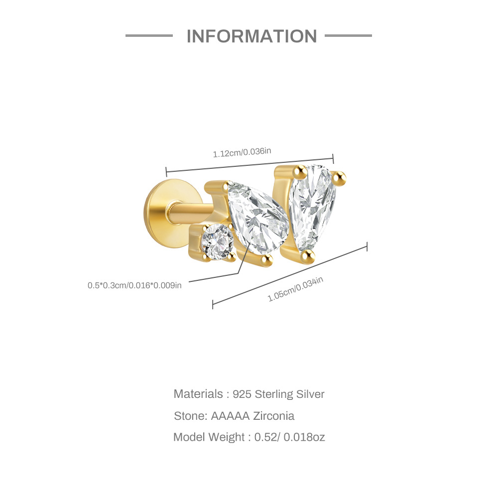 2g Weight Zircon Inlay Material Ear Studs Classification 1 Piece Quantity Daily Occasion 925 Sterling Silver Material Geometric Pattern Women's Gender Plating Design Simple Style Style 1 Piece Ear Cartilage Rings & Studs Simple Style Geometric 925 Sterling Silver Plating Zircon 4