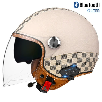 Motosiklet kaskı (dəbilqə) — helmet motorcycle bluetooth helmet electric - checkerboard-off-white-outer-length-and-inner-tea-bluetooth-m