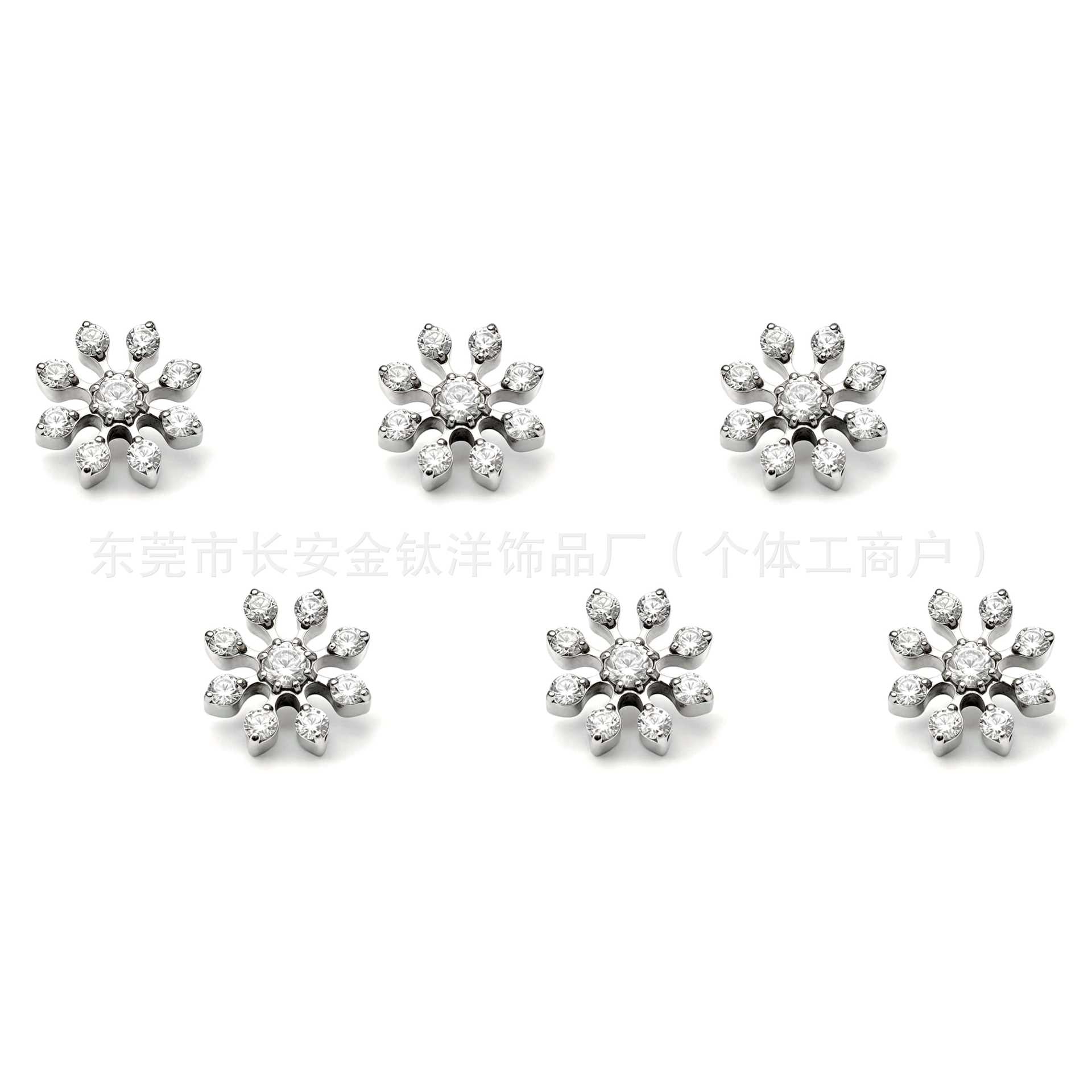 F136 Titanium Eight-Leaf Full Diamond Snowflake Zircon Labret Stud Ear Cartilage Piercing Jewelry Flat Back Earrings detail image 8