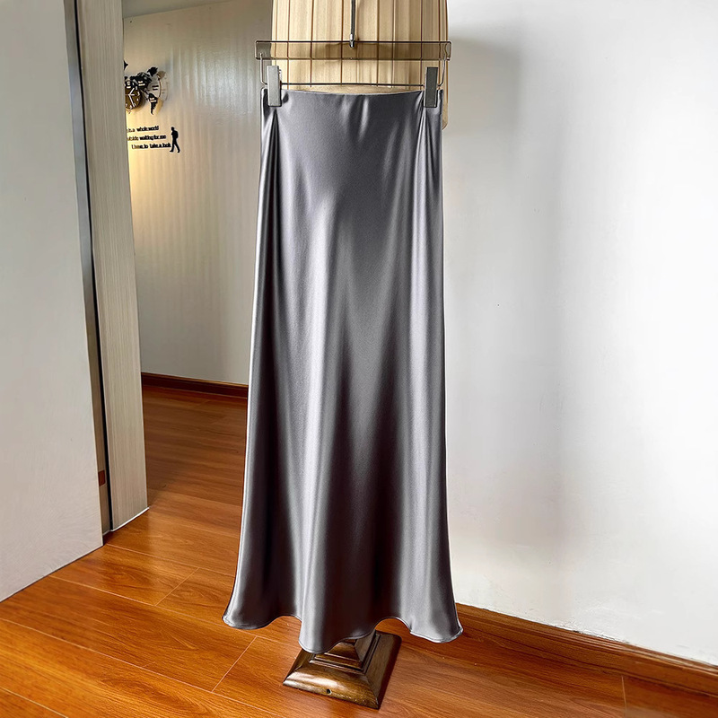 8 color ~ long acetic acid satin skirt female! High-grade elastic waist hip non-split fishtail skirt drape