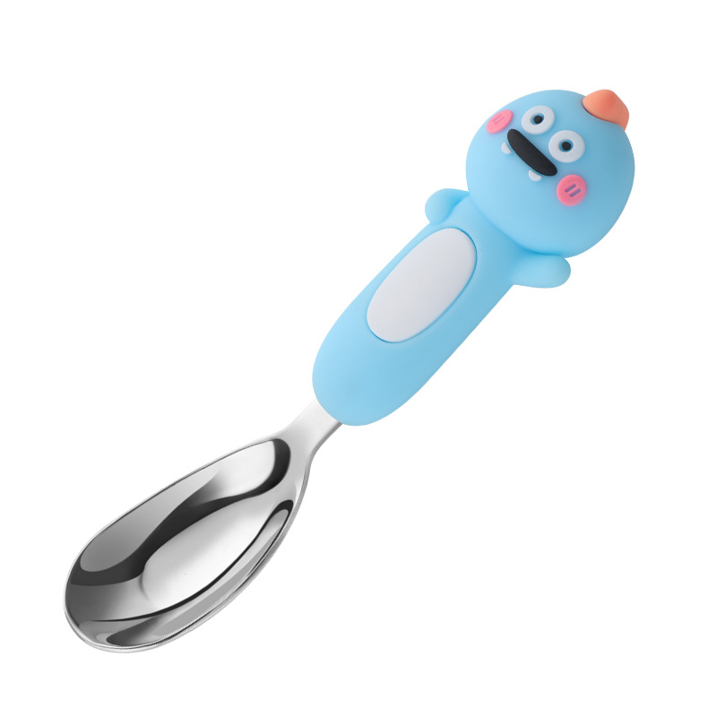 316L cucharas de dibujos animados de acero inoxidable cucharas de bebés para comer cucharas de dibujos animados cucharas de cubierta a prueba de quemaduras