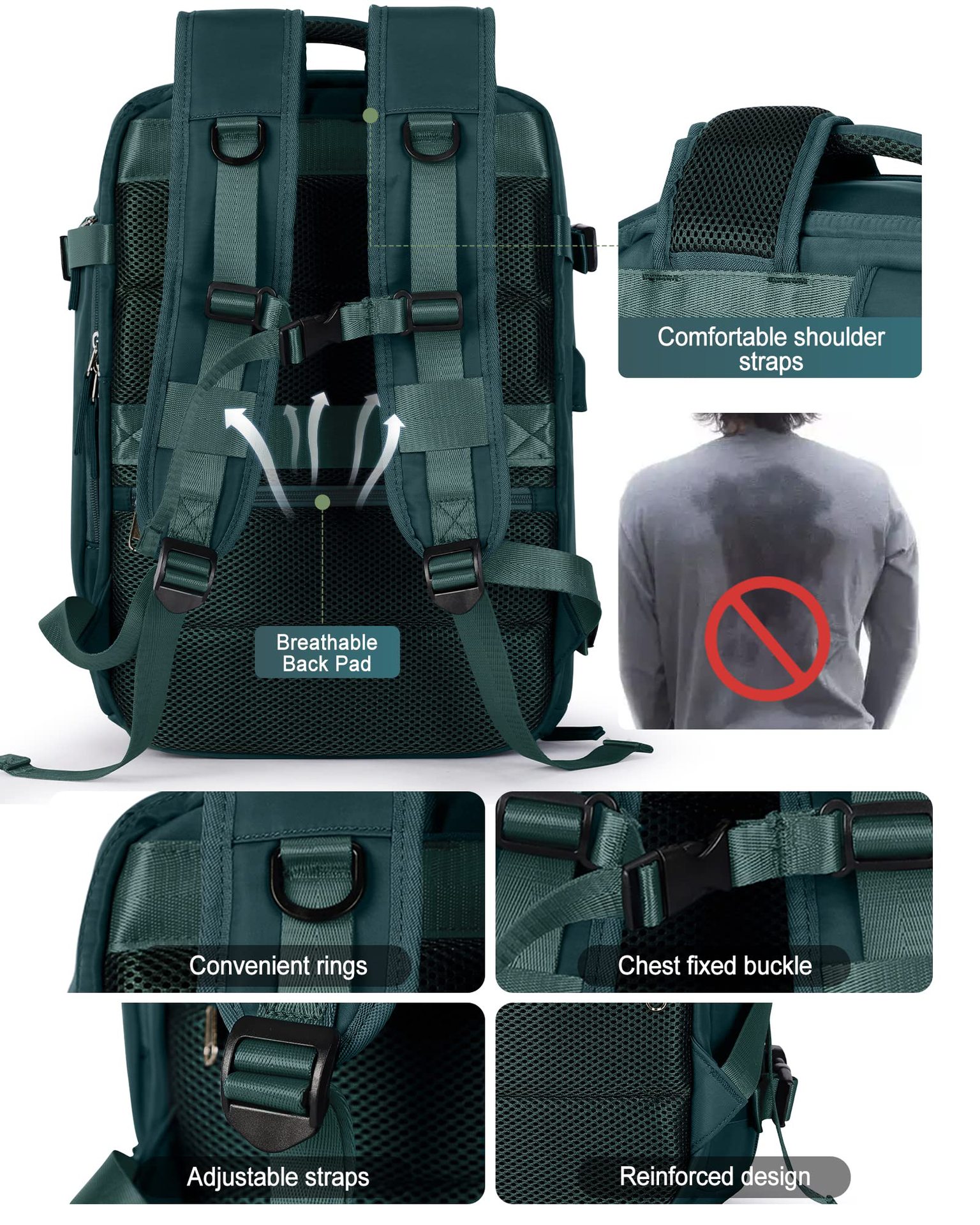 1875g Weight Nylon Lining Material Zipper Closure Type Double Shoulder Straps Strap Type Functional Backpack Bags Type Travel, Daily Occasion Nylon Material Women's Backpack Backpack Solid Color Pattern All Seasons Season Unisex Gender Streetwear Style Square Shape Solid Color Travel Daily Women's Backpack 60