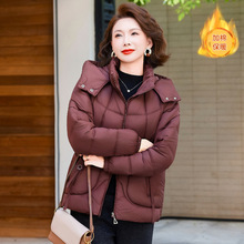 妈妈羽绒棉服连帽棉衣短款外套新款冬季加厚棉袄中老年人冬装棉服