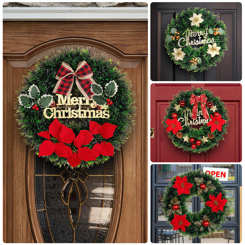 Colgante de puerta de guirnalda de flor de Navidad transfronteriza Amazon Merry Christmas decoración de Navidad para el hogar adornos de vacaciones