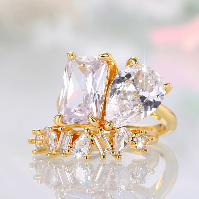 Ig Style Shiny Water Droplets Rectangle Copper Inlay Zircon Rings display picture 6