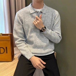 简约轻奢POLO领针织衫男修身百搭毛衣冬季保暖日系老钱风毛线衣潮
