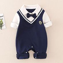 婴儿少爷服百天周岁连体衣春秋季男女童宝宝爬服满月礼服绅士衣服