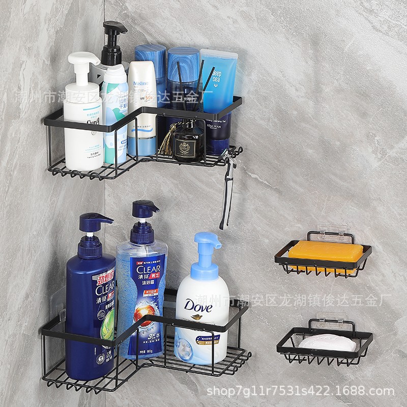 Amazon hierro ponche-libre baño triángulo de almacenamiento de rack estante de la esquina de la cocina baño rack de almacenamiento