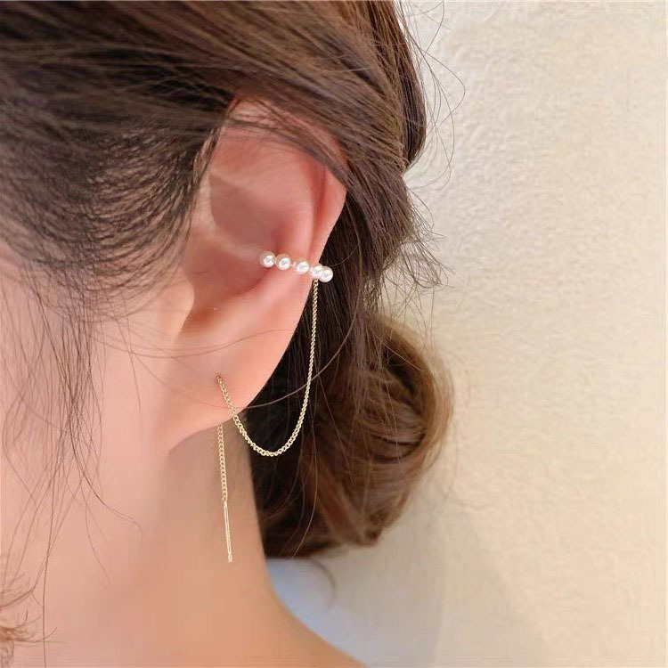 Korean Style Simple Pearl Tassel Long Ear Hook display picture 3