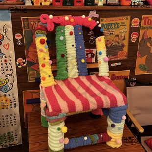 Creative dopamine stool wool transformation decoration handmade diy dessert shop layout atmosphere sense autumn and winter plush stool