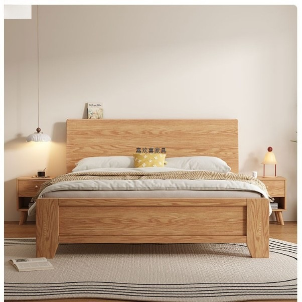 All Solid Wood Bed 1.8m Double Bed Oak Bedroom Large Bed Rental Room 1.5m Single Bed Slatted Bed