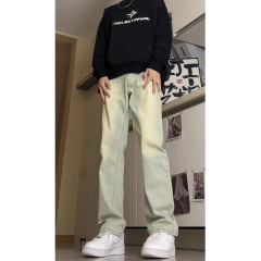 时尚黄泥色牛仔裤男款春秋冬2025新款美式潮牌高街修身直筒微喇裤