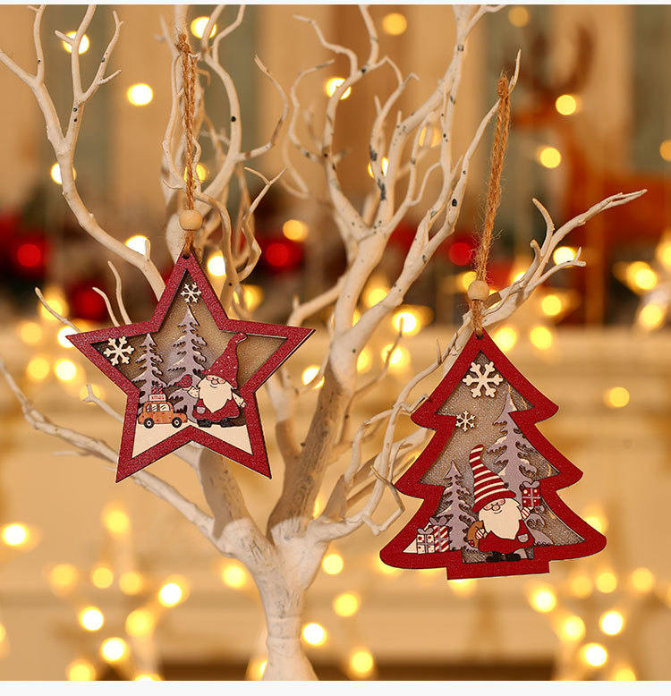Wholesale New Christmas Tree Wooden Luminous Pendant Ornaments Nihaojewelry display picture 8