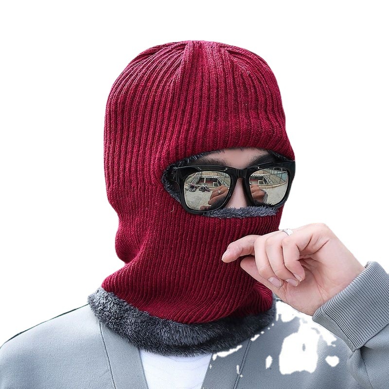 Hat Men's Winter Korean Warm Knitted Cycling Ear Protection Hat Neck Integrated Hat Women's Duck Tongue Autumn and Winter Wool Hat
