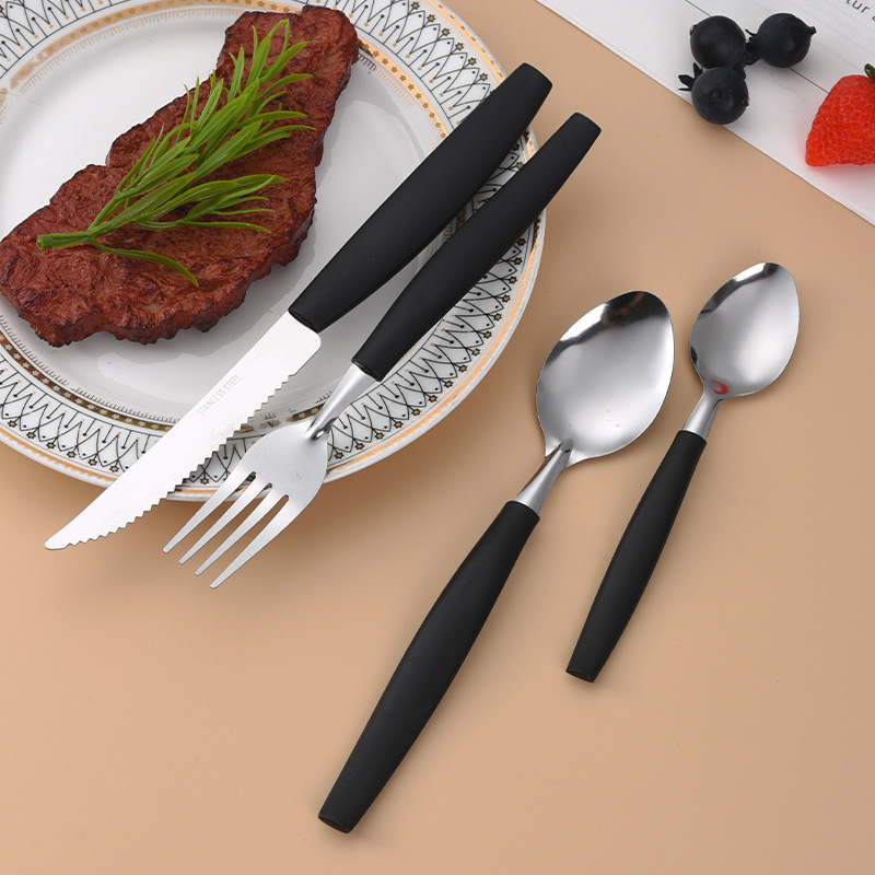 クロスボーダー南米斜め尾プラスチックハンドル 25 個ナイフ、フォーク、スプーン洋食食器ステーキナイフデザートスプーンとフォークギフトセット|undefined
