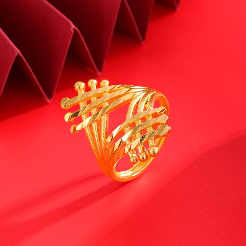 Anillo grande de la ley antigua de oro de arena vietnamita para damas que no se desvanece durante mucho tiempo, joyería de anillo abierto de estilo explosivo transfronterizo de simulación de latón