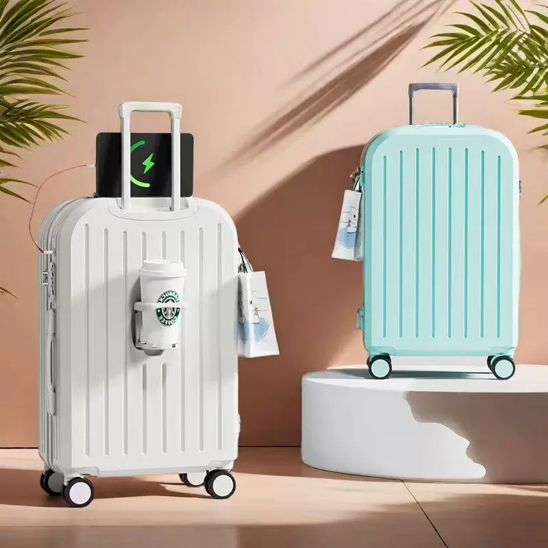 厂家现货20寸带USB登机箱 杯架充电行李箱新款时尚拉杆箱跨境专供