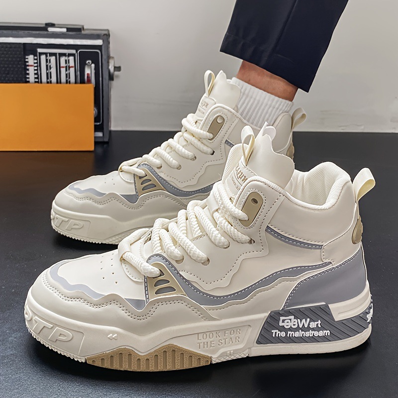 Retro-Sneaker für Herren mit hohem Schaft – Pastellfarbene Plateauschuhe mit dicker Sohle, schlichter Streetwear-Stil für Herbst und Winter_voghion.com