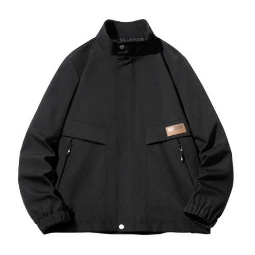 Men's Loose Trendy Fashion Button-Down Jacket with Embroidered Labels, Zipper Pockets, and Casual Style for Spring and Autumn