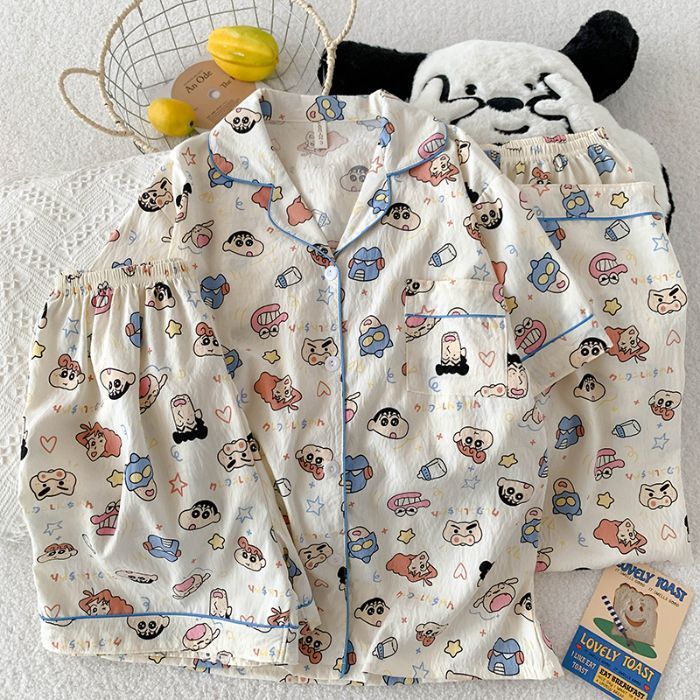 Verano nuevo estilo pijama mujer nube algodón 120g solapa cárdigan pantalones cortos de manga corta pantalones de tres piezas lindo servicio a domicilio