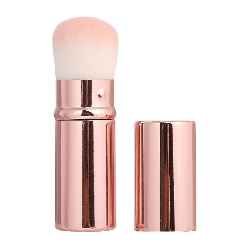 Fábrica al por mayor nuevo cepillo de maquillaje retráctil mini portátil tubo de aluminio suave pelo rubor cepillo pieza única cepillo suelto con tapa
