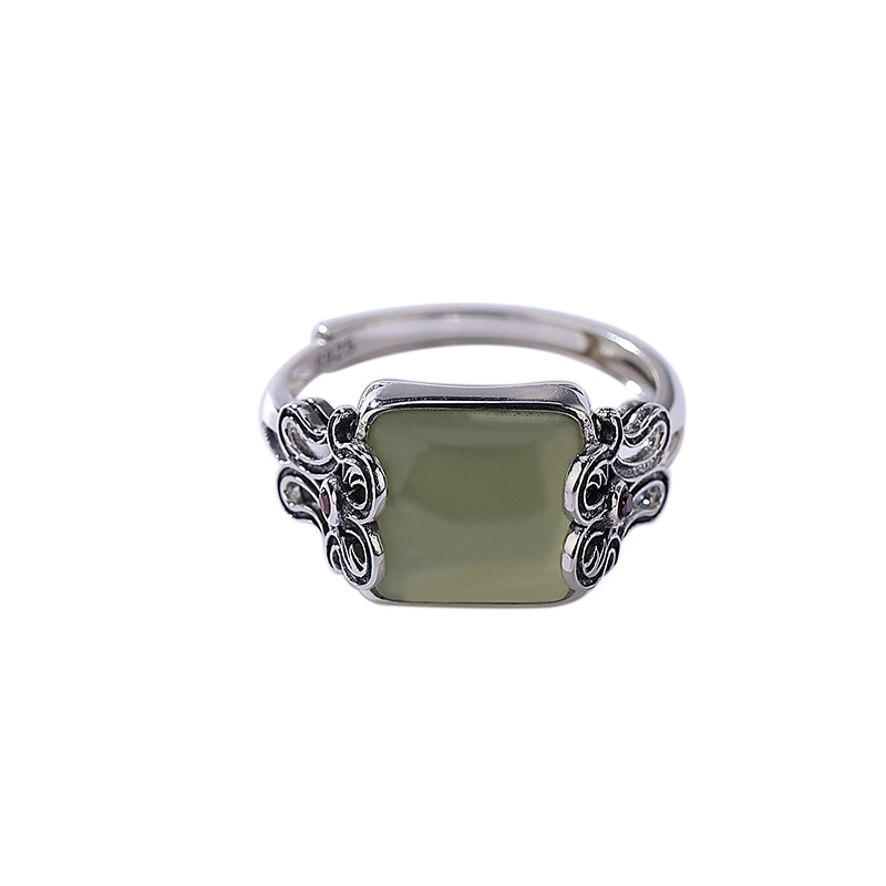 Nhẫn hở hình vuông bạc S925 đính đá sapphire tự nhiên — Mở một size