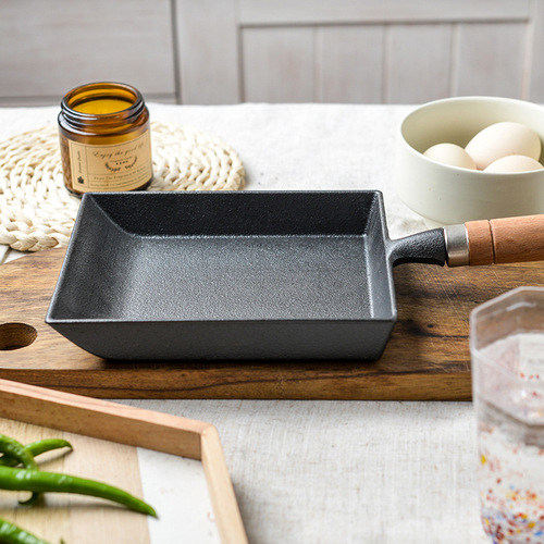 Japanese style omelette pan with thick egg omelette, egg roll pan, square frying pan, non-stick coating, cast iron flat pan