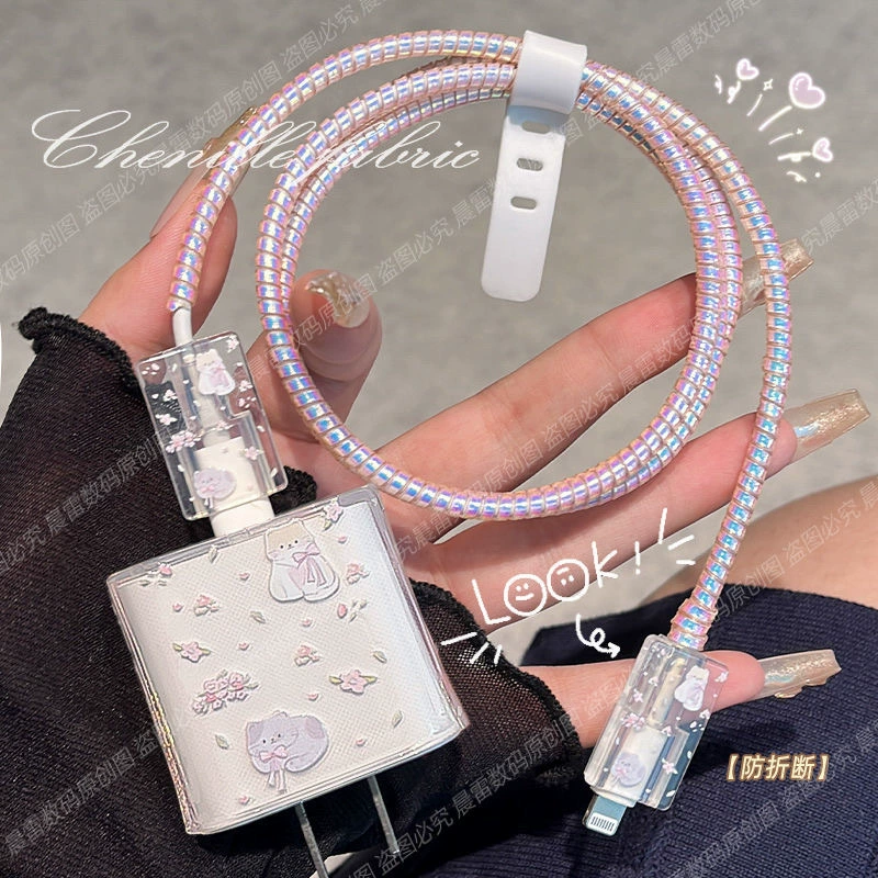 Rs милый розовый цветочный кот подходит для Apple 20w зарядное устройство чехол для укуса провода передачи данных кабель анти-сломанный