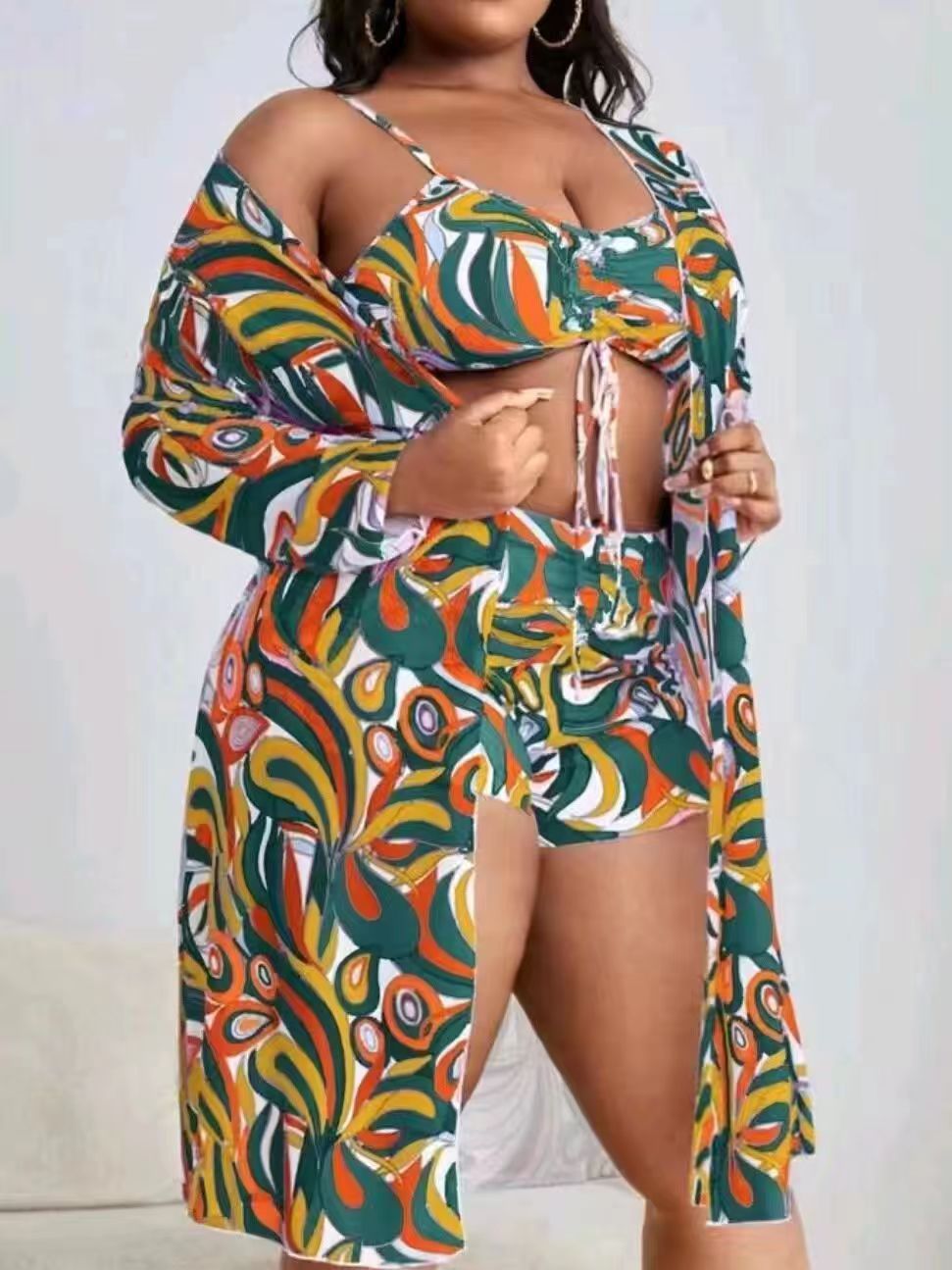 Women's Vacation Printing 3 Pieces Set Plus Size Swimwear Swimwear display picture 3