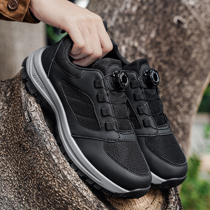 Scarponi da trekking tecnologici da uomo - Sistema di allacciatura con pomello girevole, scarpe da esterno robuste e antiscivolo, calzature da trekking per tutti i terreni con puntale rinforzato._voghion.com