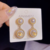 South Korean fashionable goods, silver needle, long retro metal earrings from pearl, silver 925 sample